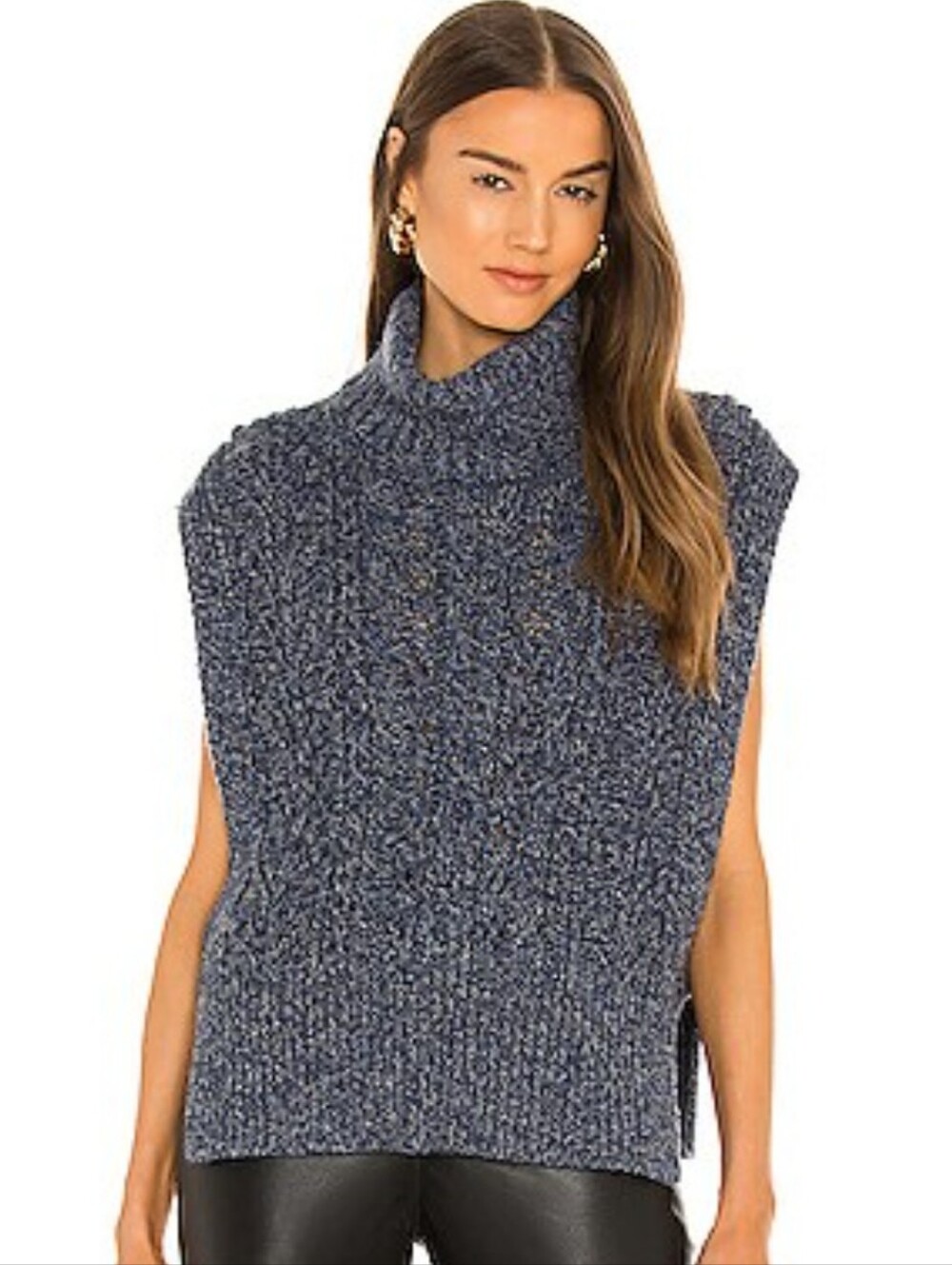 Veronica Beard Collina Marled Navy Blue Cable Knit Fisherman Vest Sweater